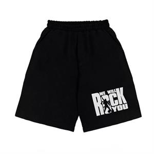 We Will Rock You Baskılı Siyah Unisex Penye Şort