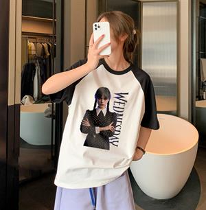 Wednesday Addams Baskılı Reglan Kol Beyaz Unisex Oversize T-shirt