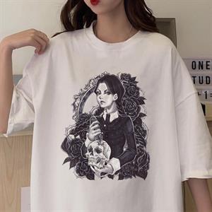 Wednesday Baskılı Beyaz Unisex Oversize T-shirt