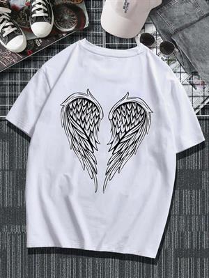 Wing Skeleton Baskılı Beyaz Unisex Oversize T-shirt