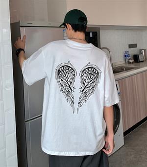 Wing Skeleton Baskılı Beyaz Unisex Oversize T-shirt