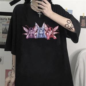 Winged Girls Siyah Unisex Oversize T-shirt