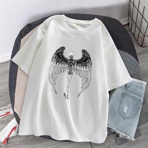 Winged Skeleton Baskılı Beyaz Unisex Oversize T-shirt