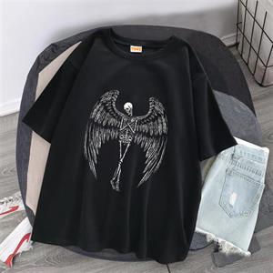 Winged Skeleton Baskılı Siyah Unisex Oversize T-shirt