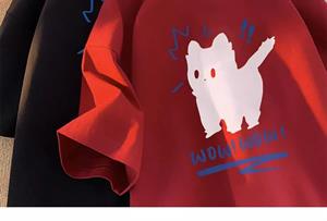 Wow Cat Baskılı Kırmızı Unisex Oversize T-shirt