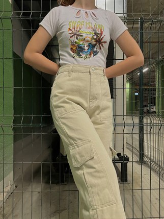 Y2K BEJ KARGO PANTOLON