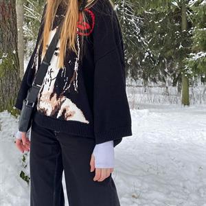 Y2k Bjork Girl Oversize Unisex Siyah Kazak