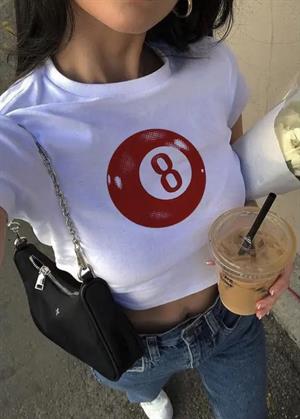 Y2k Eight Ball Beyaz Crop 
