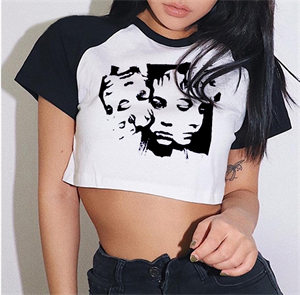 Y2k Face And Eyes Beyaz Reglan Kol Crop