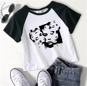 Y2k Face And Eyes Beyaz Reglan Kol Crop