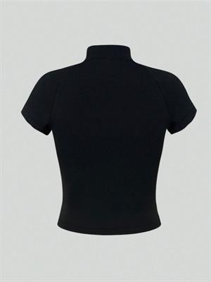 Y2k Fermuarlı Nakış İşleme Siyah Crop 
