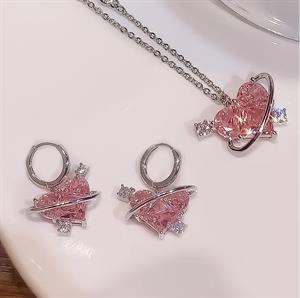 Y2k Galaksi Pembe  Zirkon  Kristal 2li Kolye Takımı