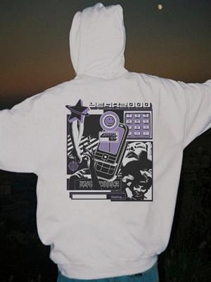Y2k Girl Baskılı Beyaz Kapşonlu Sweatshirt 