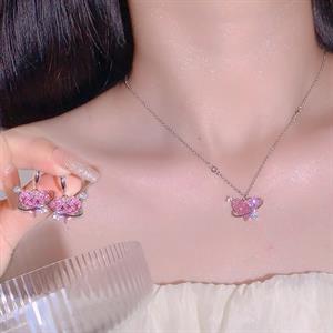 Y2k Heart Pembe  Zirkon  Kristal Kolye Takımı