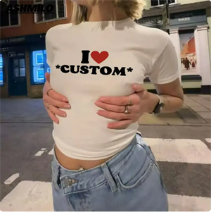 Kemer Boy Y2k I Love Custom Baskılı Beyaz Crop 