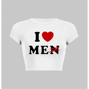 Y2k I Love Me Baskılı Beyaz Crop 