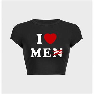 Y2k I Love Me Baskılı Siyah Crop 