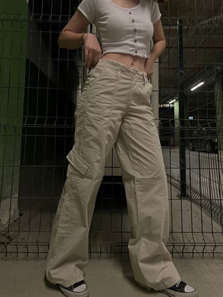 Y2K KREM KARGO PANTOLON