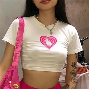 Y2k Love Bunny Baskılı Beyaz Crop 