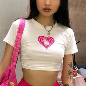 Y2k Love Bunny Baskılı Beyaz Crop 