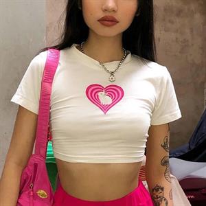 Y2k Love Bunny Baskılı Beyaz Crop 