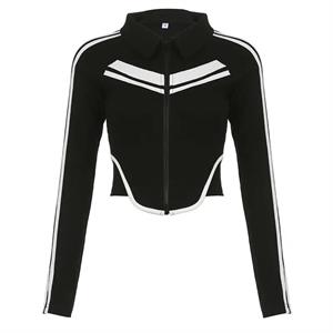 Y2k Moto Biker Şeritli Uzun Kol Baskılı Crop Bluz