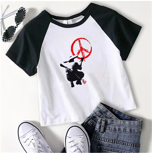 Y2k Peace Man Graffiti Baskılı Reglan Kol Beyaz Crop