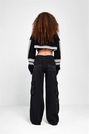 Y2K RECYCLED BLACK DOUBLE CARGO POCKET WIDE LEG JEAN