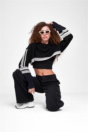 Y2K RECYCLED BLACK DOUBLE CARGO POCKET WIDE LEG JEAN