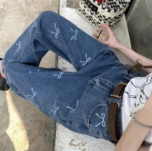 Y2k Ribbon Detail Kot Mavi Pantolon