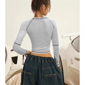 Y2K Streetwear Ariseism Baskılı Ters Dikiş Beyaz Uzun Kollu Crop