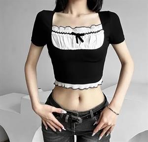 Y2K Streetwear Büzgülü Yaka Retro Crop