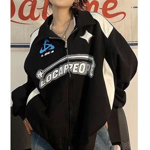 Y2K Streetwear Locapeople Baskılı Oversize Fermuarlı Siyah Unisex Hırka