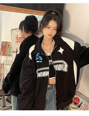 Y2K Streetwear Locapeople Baskılı Oversize Fermuarlı Siyah Unisex Hırka