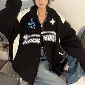 Y2K Streetwear Locapeople Baskılı Oversize Fermuarlı Siyah Unisex Hırka