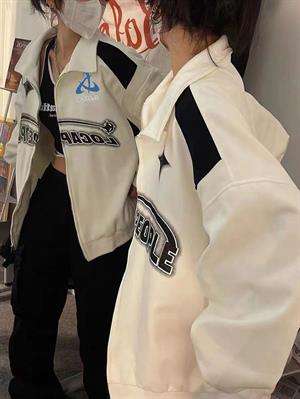Y2K Streetwear Locapeople Baskılı Oversize Fermuarlı Beyaz Unisex Hırka