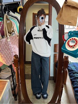 Y2K Streetwear Smarttooth Baskılı Beyaz Unisex Oversize Bisiklet Yaka Sweatshirt