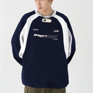 Y2K Streetwear Smarttooth Baskılı Lacivert Unisex Oversize Bisiklet Yaka Sweatshirt