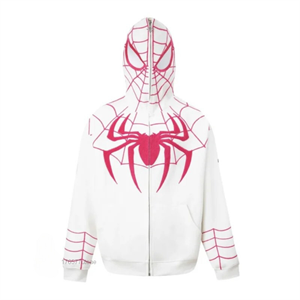 Y2k Streetwear Spider Web Oversize Fermuarlı Beyaz Unisex Kapüşonlu Hırka