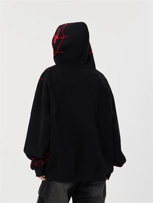Y2k Streetwear Spider Web Oversize Fermuarlı Siyah Unisex Kapüşonlu Hırka