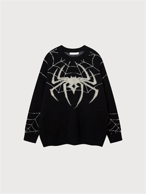 Y2K Streetwear Spider Web Oversize Unisex Siyah Kazak