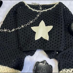 Y2K Streetwear Yıldızlı Siyah Detaylı Triko Bolero