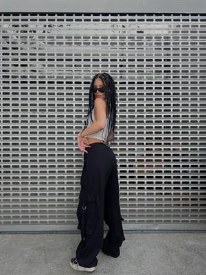Y2k Tactical Kargo Cepli Beli Lastikli Siyah Pantolon