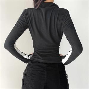 Y2k Trend Fermuarlı Siyah Crop Bluz