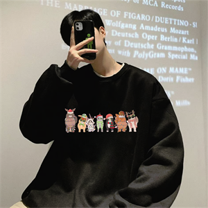 Yeni Yıl Baskılı Siyah Unisex Oversize Bisiklet Yaka Sweatshirt
