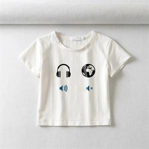 Yes Music No World Baskılı Beyaz Crop