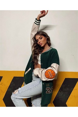 Yeşil Crystal 1989 Oversize Unisex Kolej Ceket