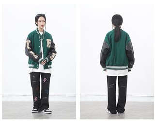 Yeşil Harajuku Bone Oversize Unisex Kolej Ceket