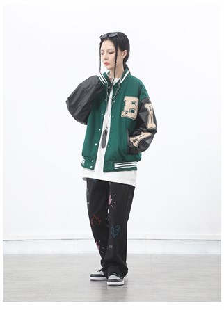 Yeşil Harajuku Bone Oversize Unisex Kolej Ceket