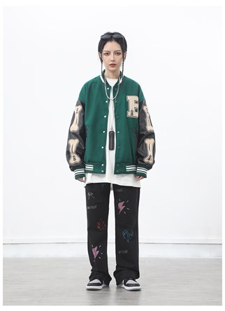 Yeşil Harajuku Bone Oversize Unisex Kolej Ceket